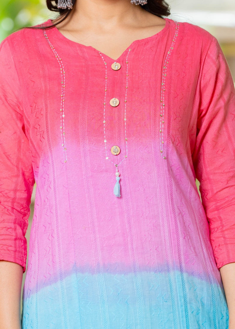 Cotton Dobby Ombre Effect Kurta Pants and Dupatta
