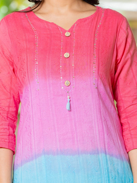 Cotton Dobby Ombre Effect Kurta Pants and Dupatta