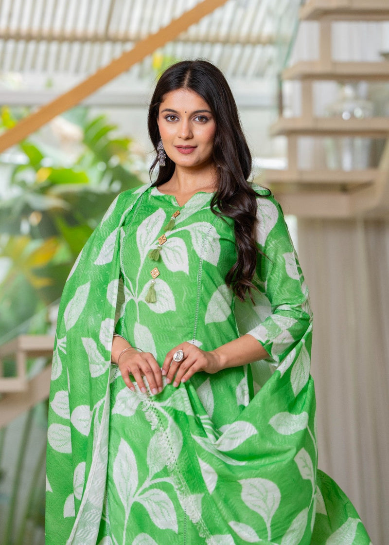 Cotton Dobby Hand Printed Kurta Pants and Dupatta