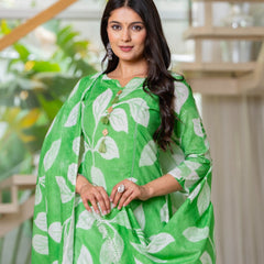 Cotton Dobby Hand Printed Kurta Pants and Dupatta