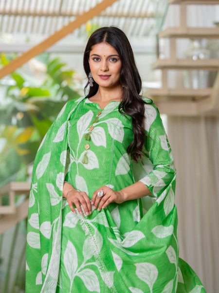 Cotton Dobby Hand Printed Kurta Pants and Dupatta