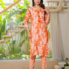 Cotton Dobby Hand Printed Kurta Pants and Dupatta