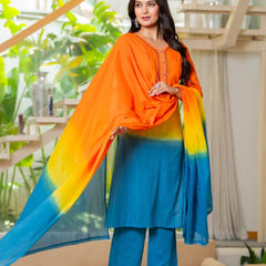 Pure Cotton Ombre Effect Kurta Pant  and  Dupatta
