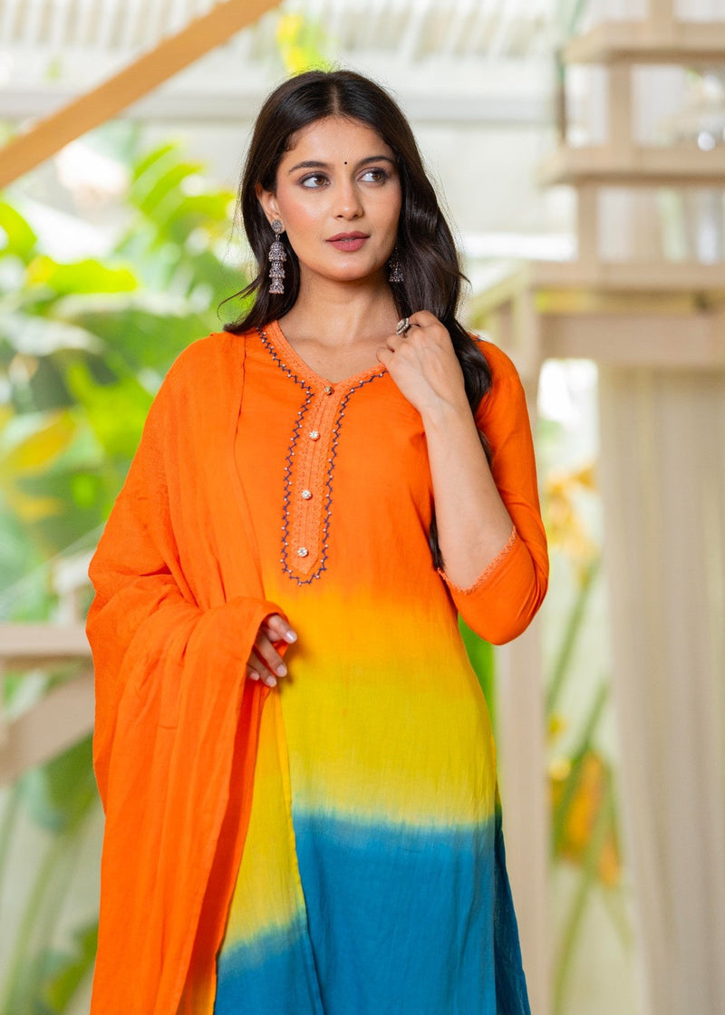 Pure Cotton Ombre Effect Kurta Pant  and  Dupatta