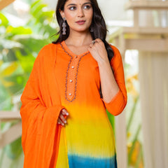 Pure Cotton Ombre Effect Kurta Pant  and  Dupatta