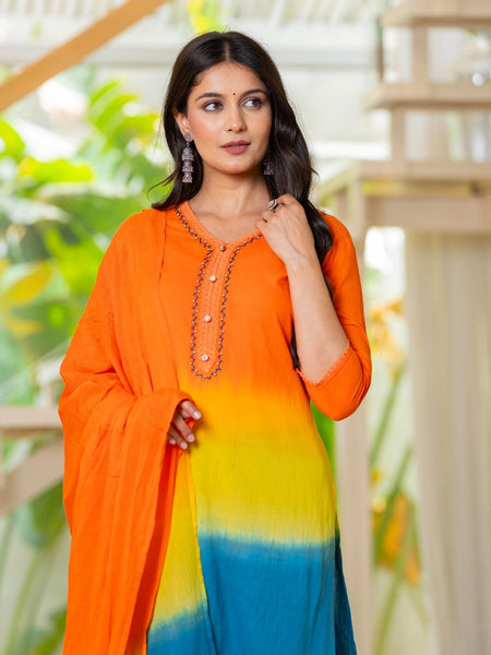 Pure Cotton Ombre Effect Kurta Pant  and  Dupatta
