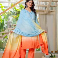 Pure Cotton Ombre Effect Kurta Pant  and  Dupatta