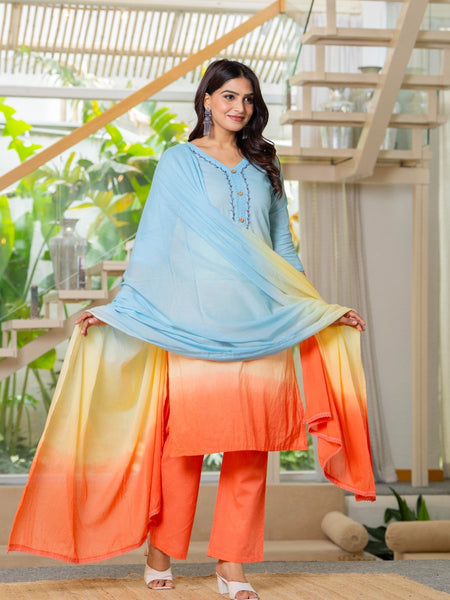 Pure Cotton Ombre Effect Kurta Pant  and  Dupatta
