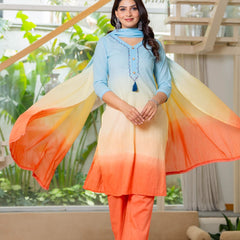 Pure Cotton Ombre Effect Kurta Pant  and  Dupatta