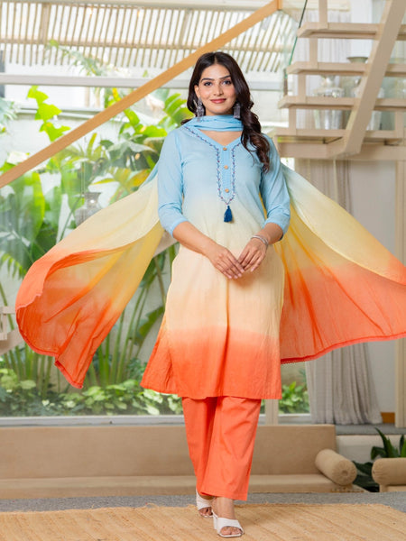 Pure Cotton Ombre Effect Kurta Pant  and  Dupatta