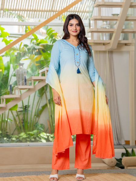 Pure Cotton Ombre Effect Kurta Pant  and  Dupatta