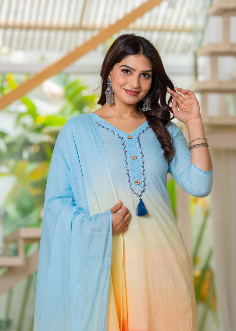 Pure Cotton Ombre Effect Kurta Pant  and  Dupatta