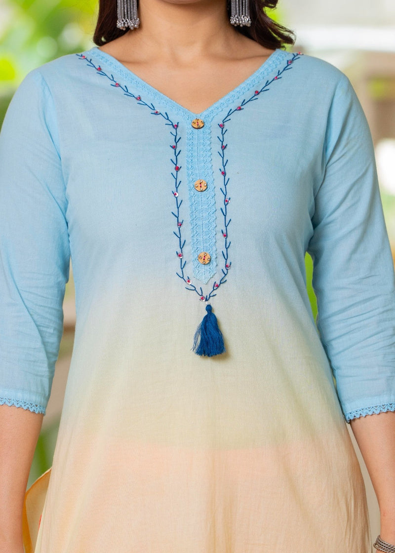 Pure Cotton Ombre Effect Kurta Pant  and  Dupatta