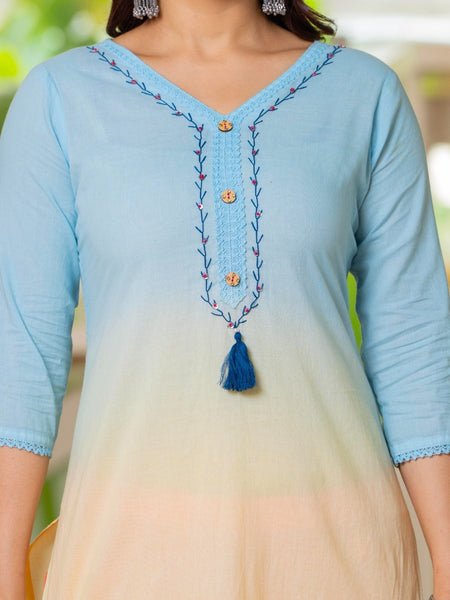 Pure Cotton Ombre Effect Kurta Pant  and  Dupatta