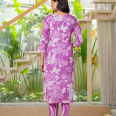 Cotton Dobby Hand Printed Kurta Pants and Dupatta