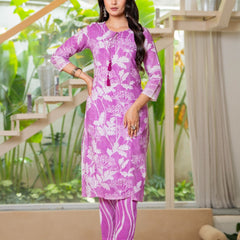 Cotton Dobby Hand Printed Kurta Pants and Dupatta