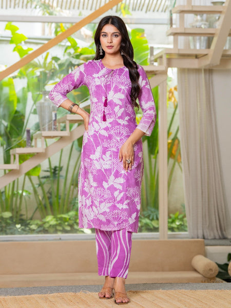 Cotton Dobby Hand Printed Kurta Pants and Dupatta