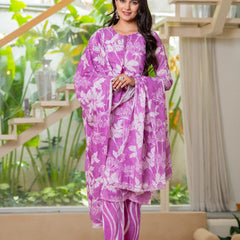 Cotton Dobby Hand Printed Kurta Pants and Dupatta