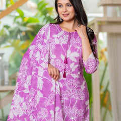 Cotton Dobby Hand Printed Kurta Pants and Dupatta