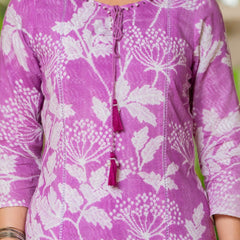 Cotton Dobby Hand Printed Kurta Pants and Dupatta