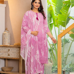 Cotton Dobby Hand Printed Kurta Pants and Dupatta