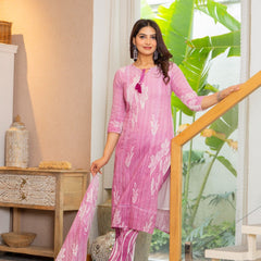 Cotton Dobby Hand Printed Kurta Pants and Dupatta