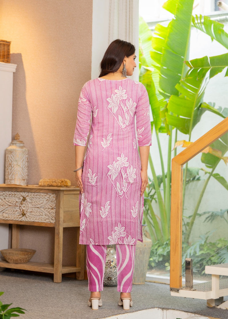 Cotton Dobby Hand Printed Kurta Pants and Dupatta