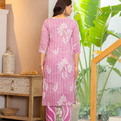 Cotton Dobby Hand Printed Kurta Pants and Dupatta