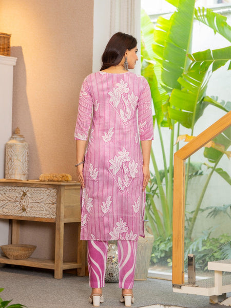 Cotton Dobby Hand Printed Kurta Pants and Dupatta
