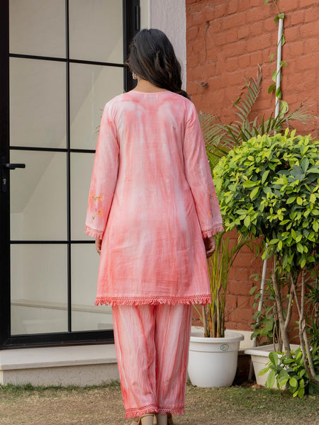 Woman Cotton V-Neck Embroidery Cord Set