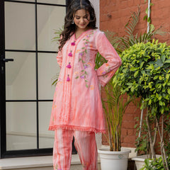 Woman Cotton V-Neck Embroidery Cord Set
