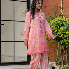 Woman Cotton V-Neck Embroidery Cord Set