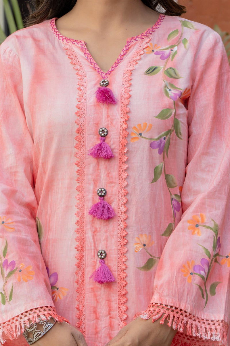 Woman Cotton V-Neck Embroidery Cord Set