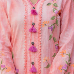 Woman Cotton V-Neck Embroidery Cord Set
