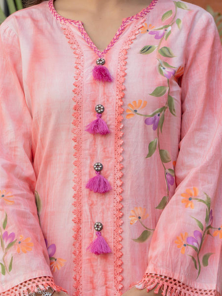 Woman Cotton V-Neck Embroidery Cord Set
