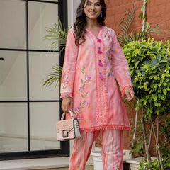 Woman Cotton V-Neck Embroidery Cord Set