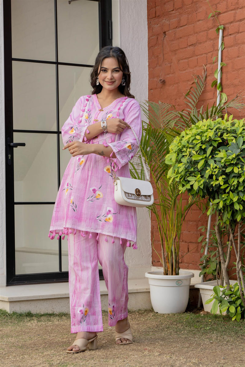 Woman Pakisthani Tie Dye with Hand Painted Cord Set