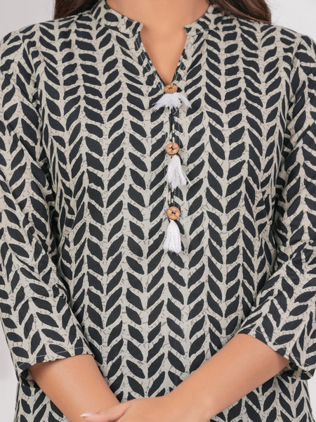 Black Cotton Printed Regular Cord-Set