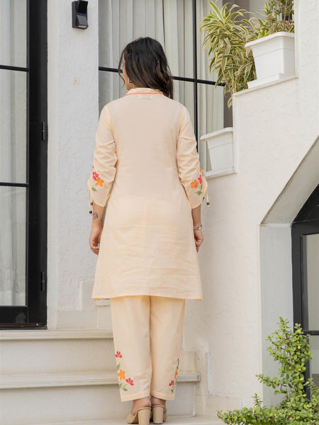 Woman Cotton V-Neck Embroidery Cord Set