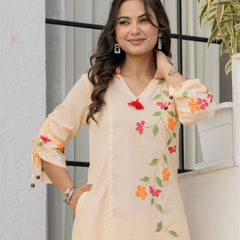 Woman Cotton V-Neck Embroidery Cord Set