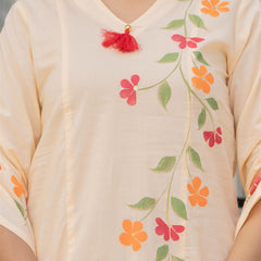 Woman Cotton V-Neck Embroidery Cord Set