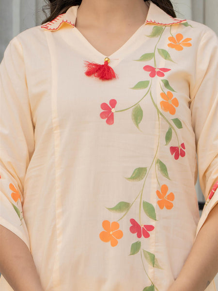 Woman Cotton V-Neck Embroidery Cord Set