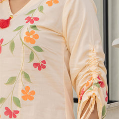 Woman Cotton V-Neck Embroidery Cord Set