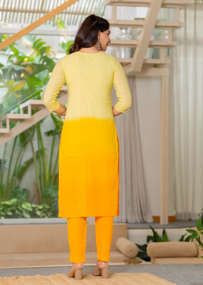 Cotton Dobby Ombre Effect Kurta Pants and Dupatta