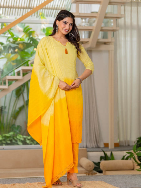 Cotton Dobby Ombre Effect Kurta Pants and Dupatta