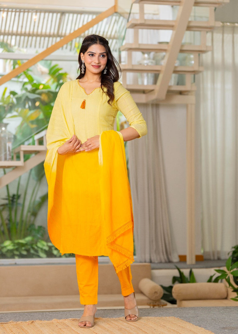 Cotton Dobby Ombre Effect Kurta Pants and Dupatta