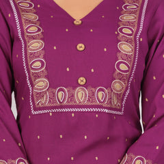 Wine Rayon Gold Print Regular Cord-Set