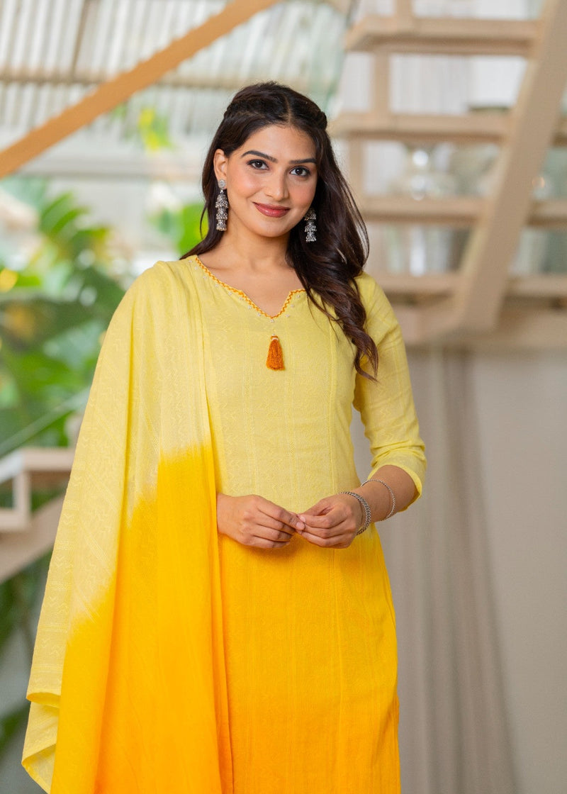 Cotton Dobby Ombre Effect Kurta Pants and Dupatta