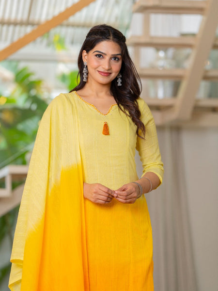 Cotton Dobby Ombre Effect Kurta Pants and Dupatta