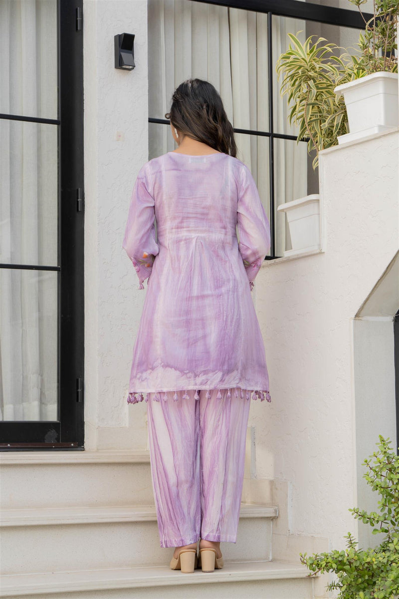 Woman Cotton V-Neck Embroidery Cord Set